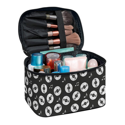 Hand Drawn Vinyl Record Pattern Print Travel Makeup Bag