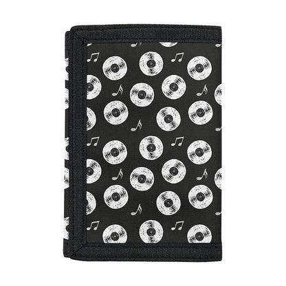 Hand Drawn Vinyl Record Pattern Print Trifold Wallet