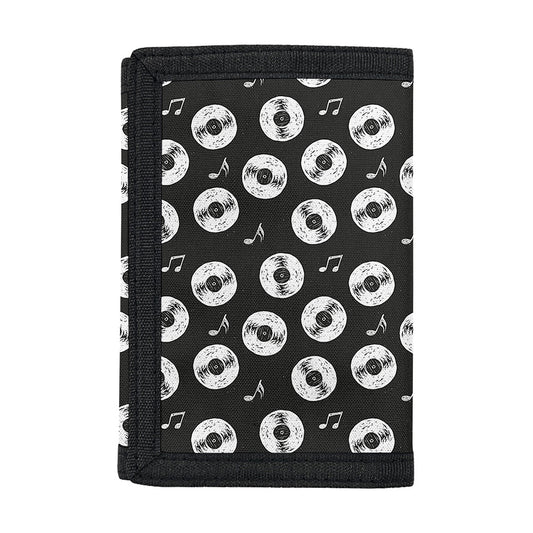 Hand Drawn Vinyl Record Pattern Print Trifold Wallet
