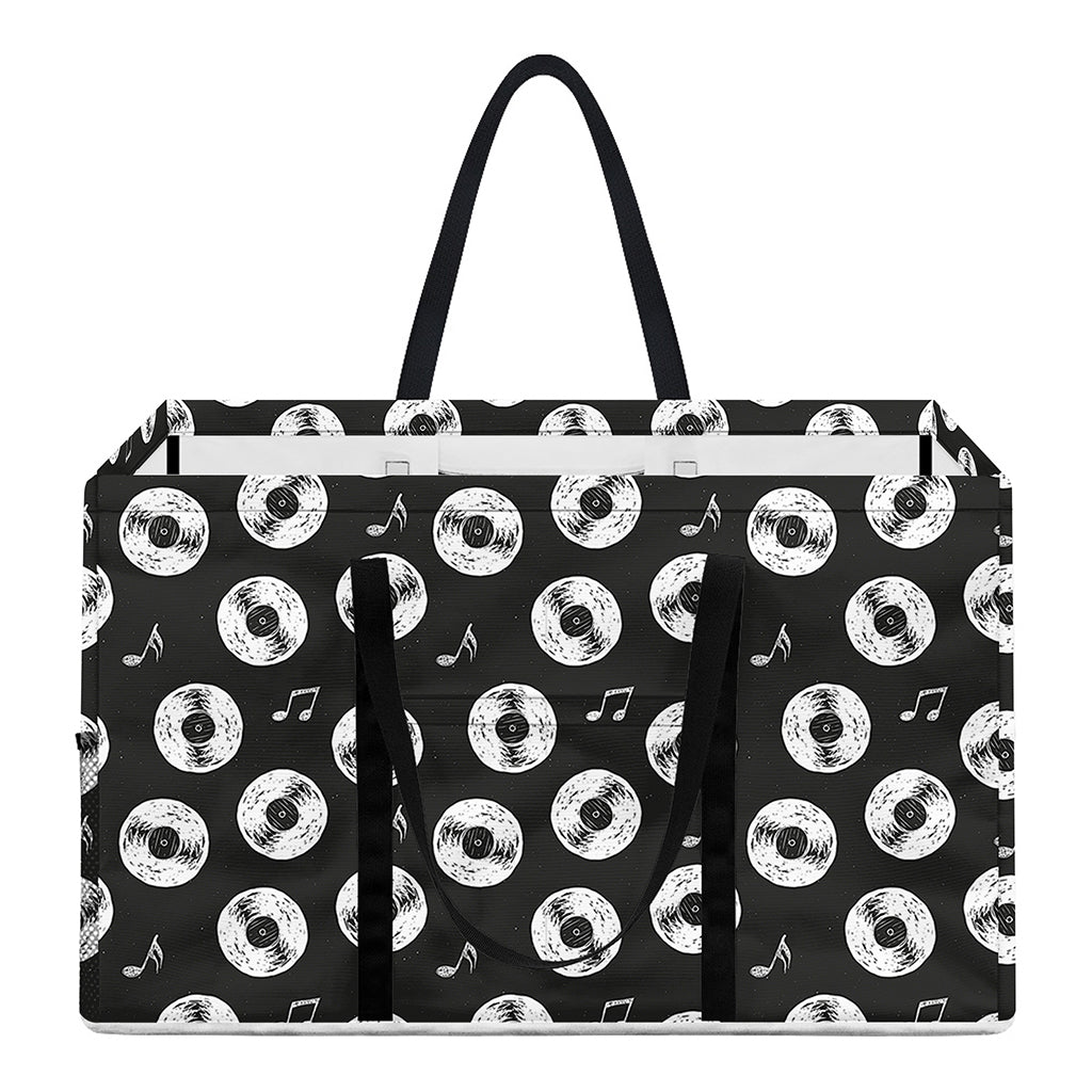 Hand Drawn Vinyl Record Pattern Print Utility Tote Bag