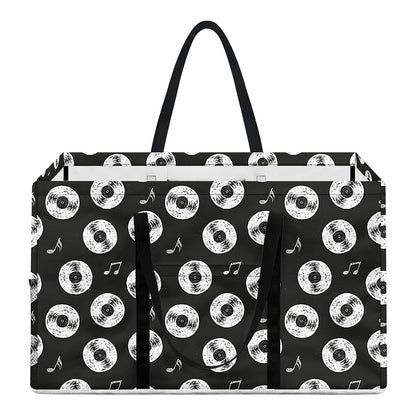 Hand Drawn Vinyl Record Pattern Print Utility Tote Bag