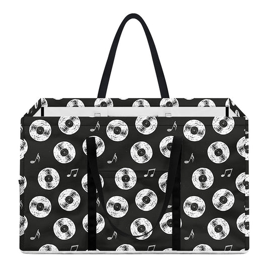 Hand Drawn Vinyl Record Pattern Print Utility Tote Bag