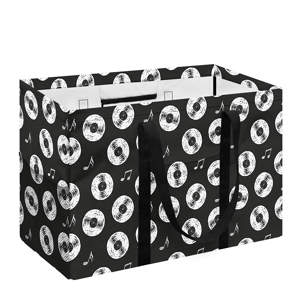 Hand Drawn Vinyl Record Pattern Print Utility Tote Bag