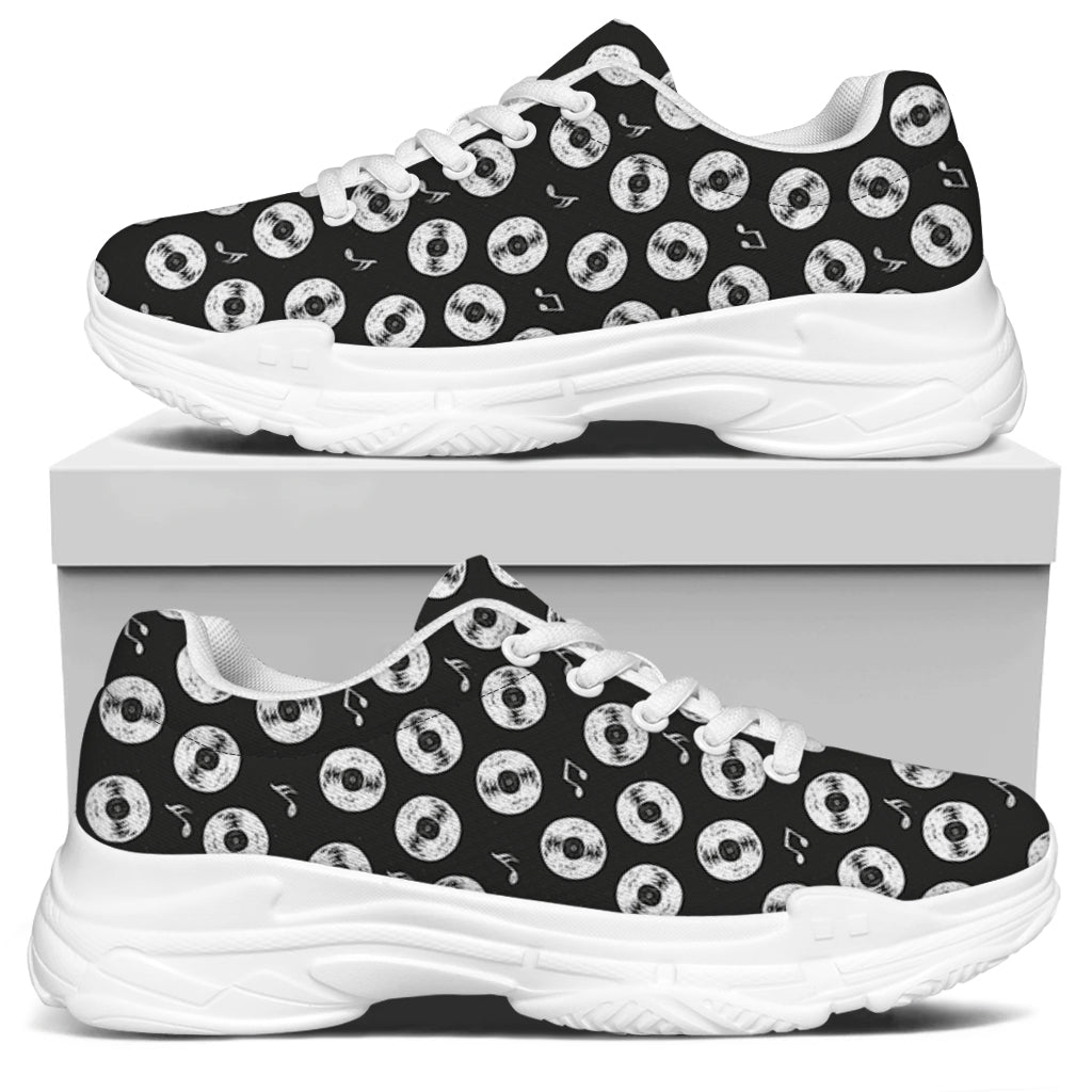 Hand Drawn Vinyl Record Pattern Print White Chunky Shoes