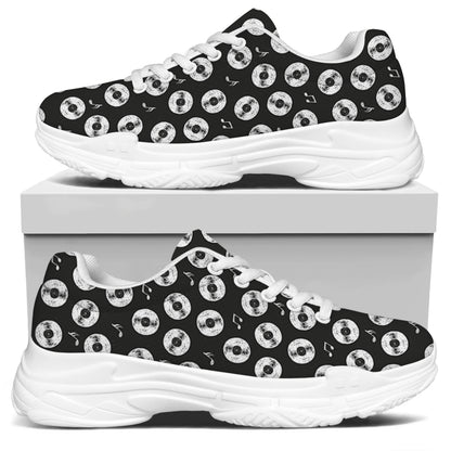Hand Drawn Vinyl Record Pattern Print White Chunky Shoes