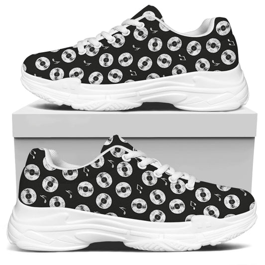 Hand Drawn Vinyl Record Pattern Print White Chunky Shoes