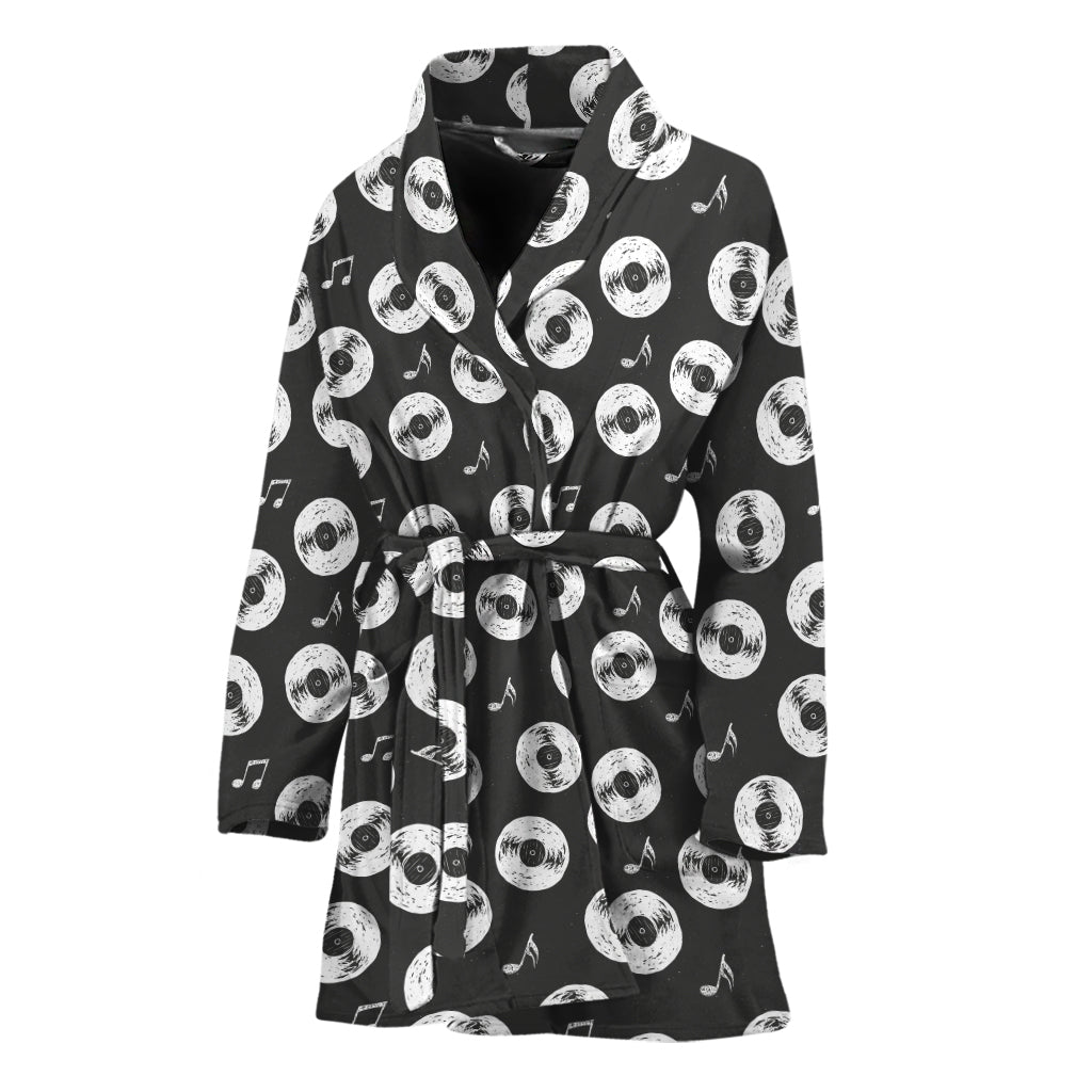 Hand Drawn Vinyl Record Pattern Print Women's Bathrobe