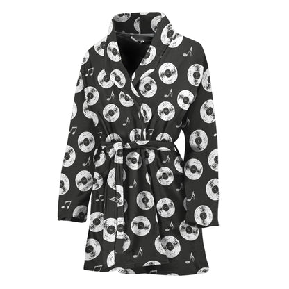 Hand Drawn Vinyl Record Pattern Print Women's Bathrobe