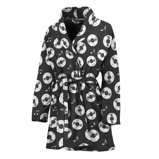 Hand Drawn Vinyl Record Pattern Print Women's Bathrobe