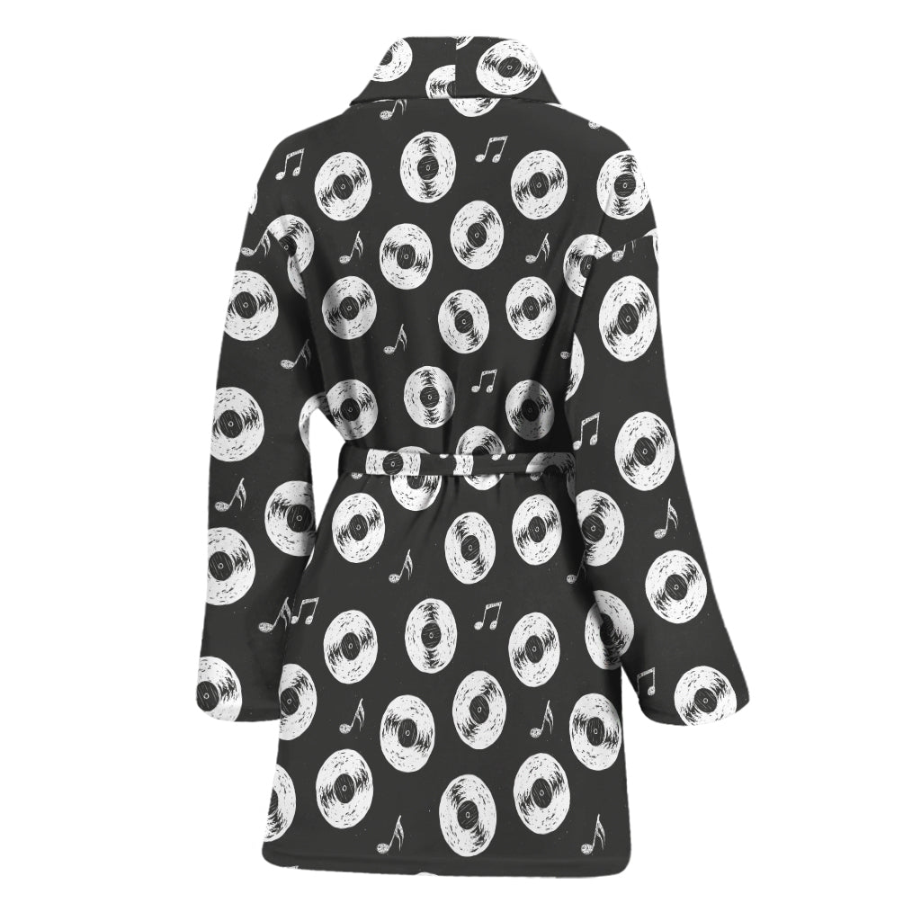 Hand Drawn Vinyl Record Pattern Print Women's Bathrobe