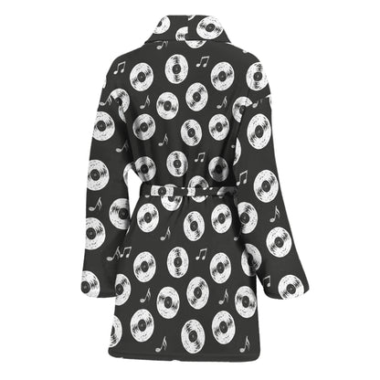 Hand Drawn Vinyl Record Pattern Print Women's Bathrobe