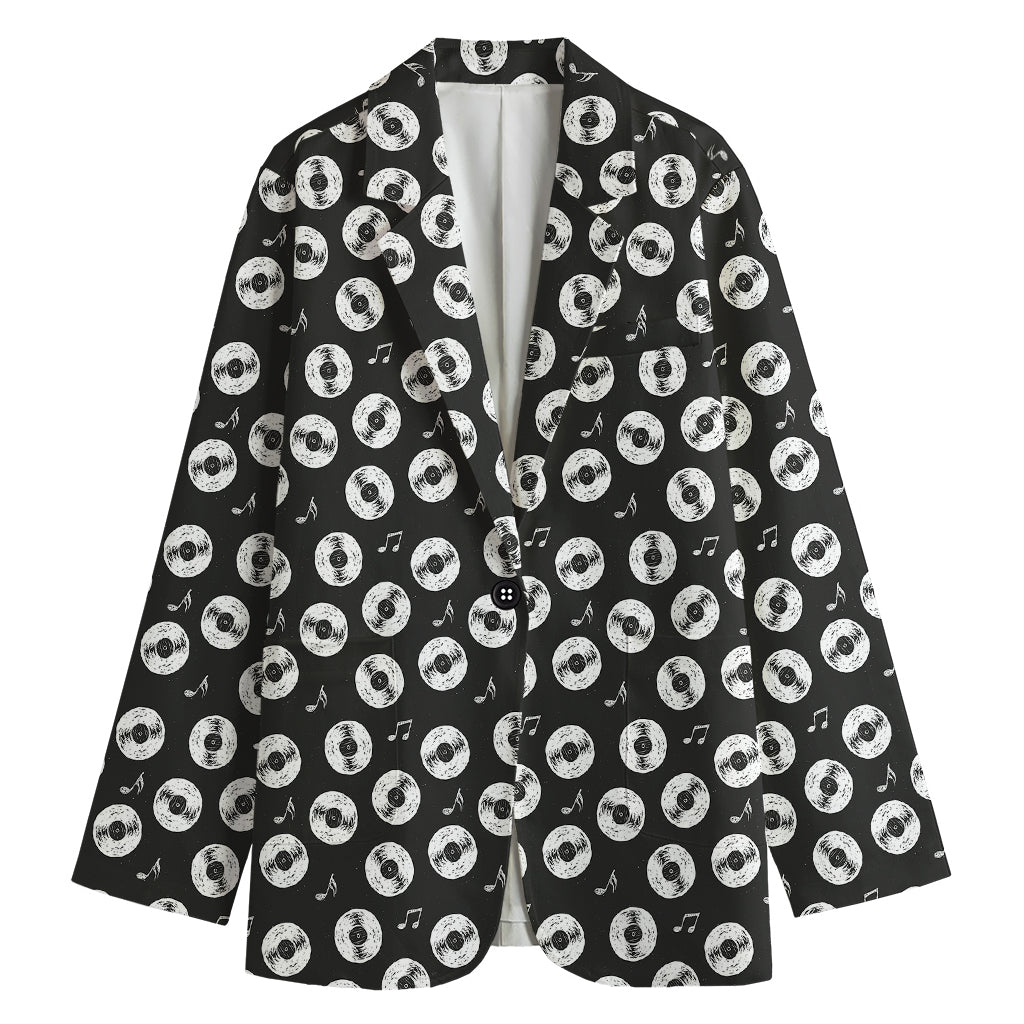 Hand Drawn Vinyl Record Pattern Print Women's Blazer