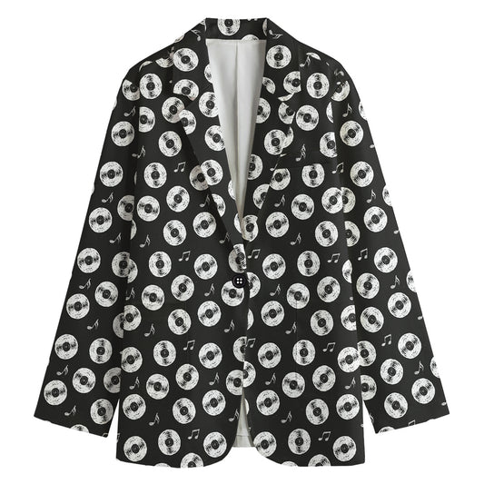 Hand Drawn Vinyl Record Pattern Print Women's Blazer