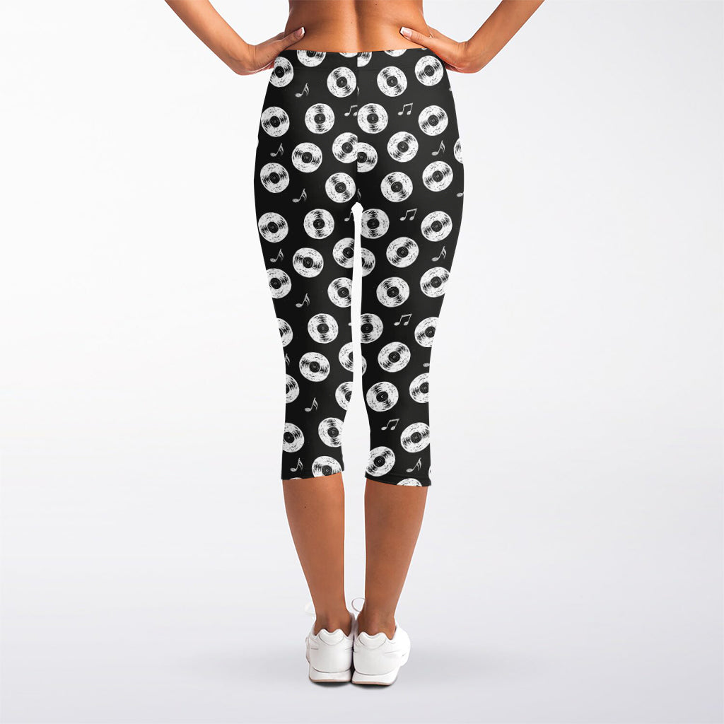 Hand Drawn Vinyl Record Pattern Print Women's Capri Leggings