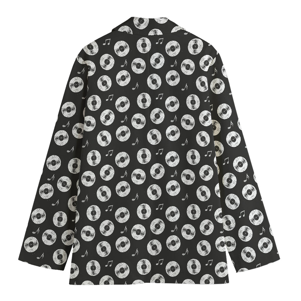 Hand Drawn Vinyl Record Pattern Print Women's Cotton Blazer