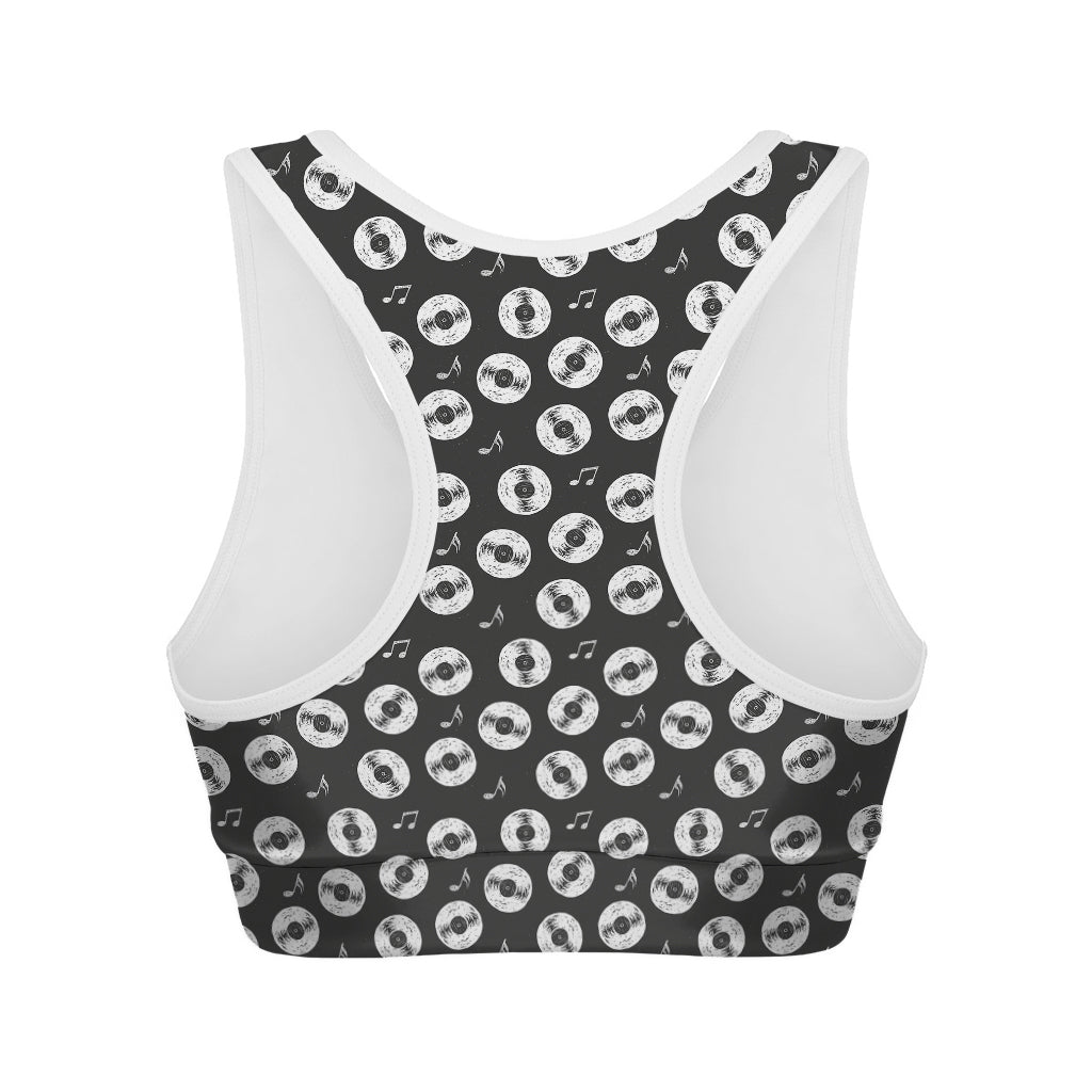Hand Drawn Vinyl Record Pattern Print Women's Sports Bra