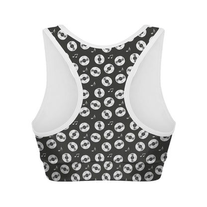 Hand Drawn Vinyl Record Pattern Print Women's Sports Bra