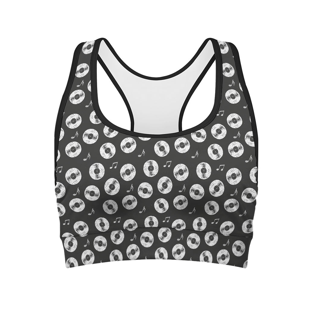 Hand Drawn Vinyl Record Pattern Print Women's Sports Bra