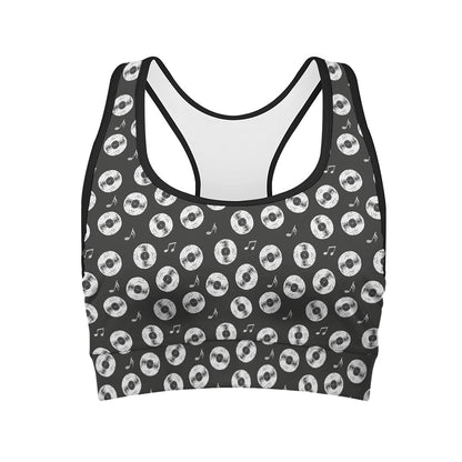 Hand Drawn Vinyl Record Pattern Print Women's Sports Bra