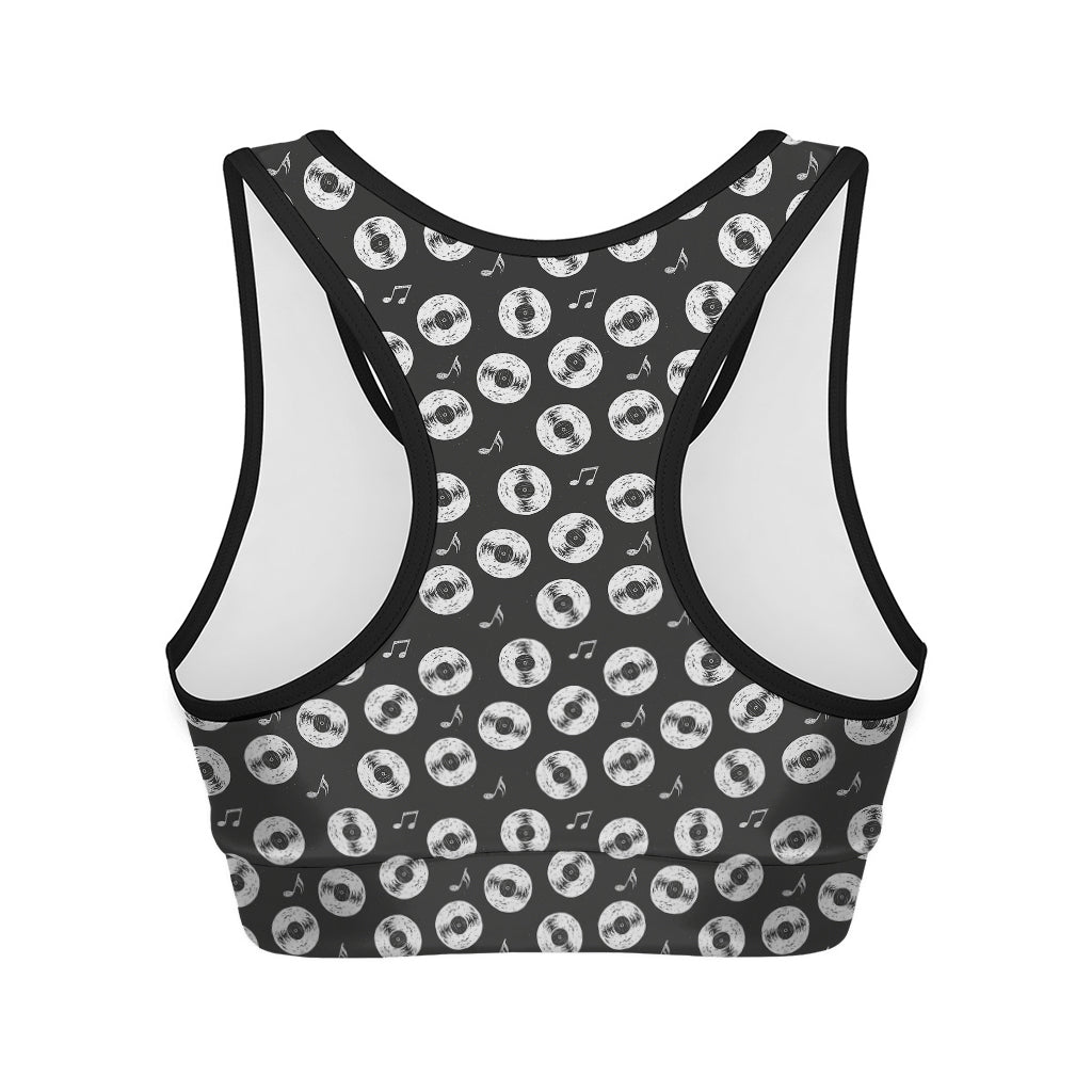Hand Drawn Vinyl Record Pattern Print Women's Sports Bra
