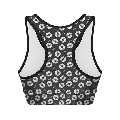 Hand Drawn Vinyl Record Pattern Print Women's Sports Bra