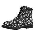 Hand Drawn Vinyl Record Pattern Print Padded Collar Lace Up Boots