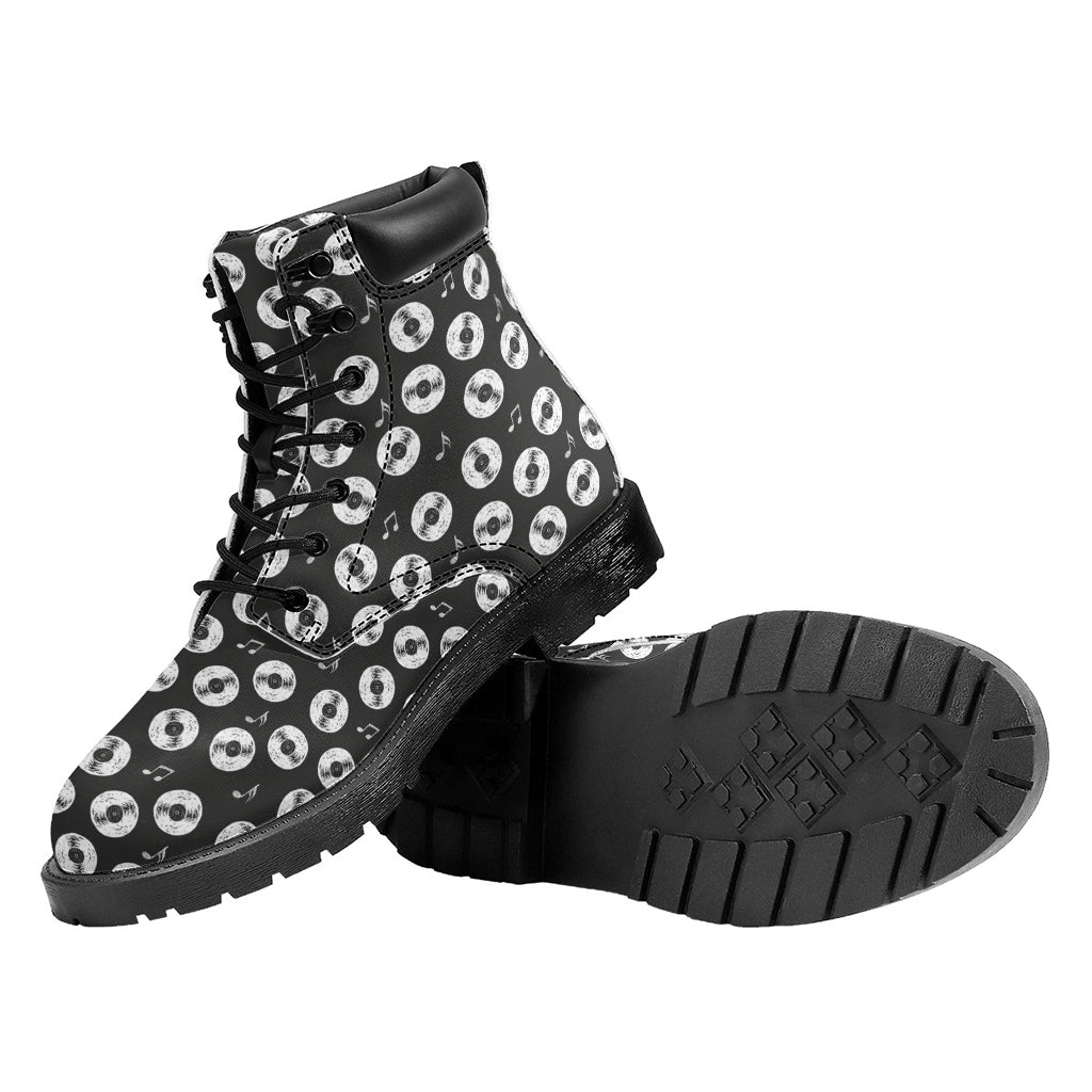 Hand Drawn Vinyl Record Pattern Print Work Boots