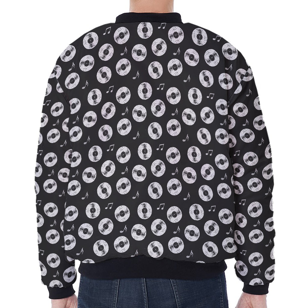 Hand Drawn Vinyl Record Pattern Print Zip Sleeve Bomber Jacket