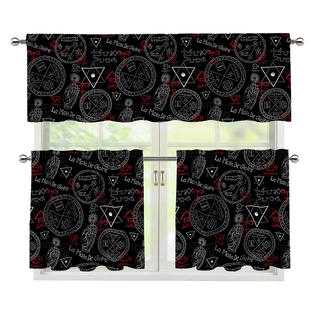 Hand Of Glory Black Magic Witch Print 3 Piece Kitchen Curtains