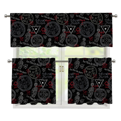 Hand Of Glory Black Magic Witch Print 3 Piece Kitchen Curtains