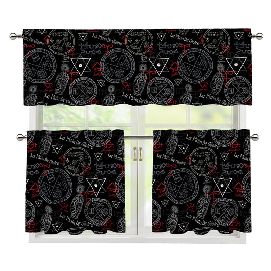 Hand Of Glory Black Magic Witch Print 3 Piece Kitchen Curtains