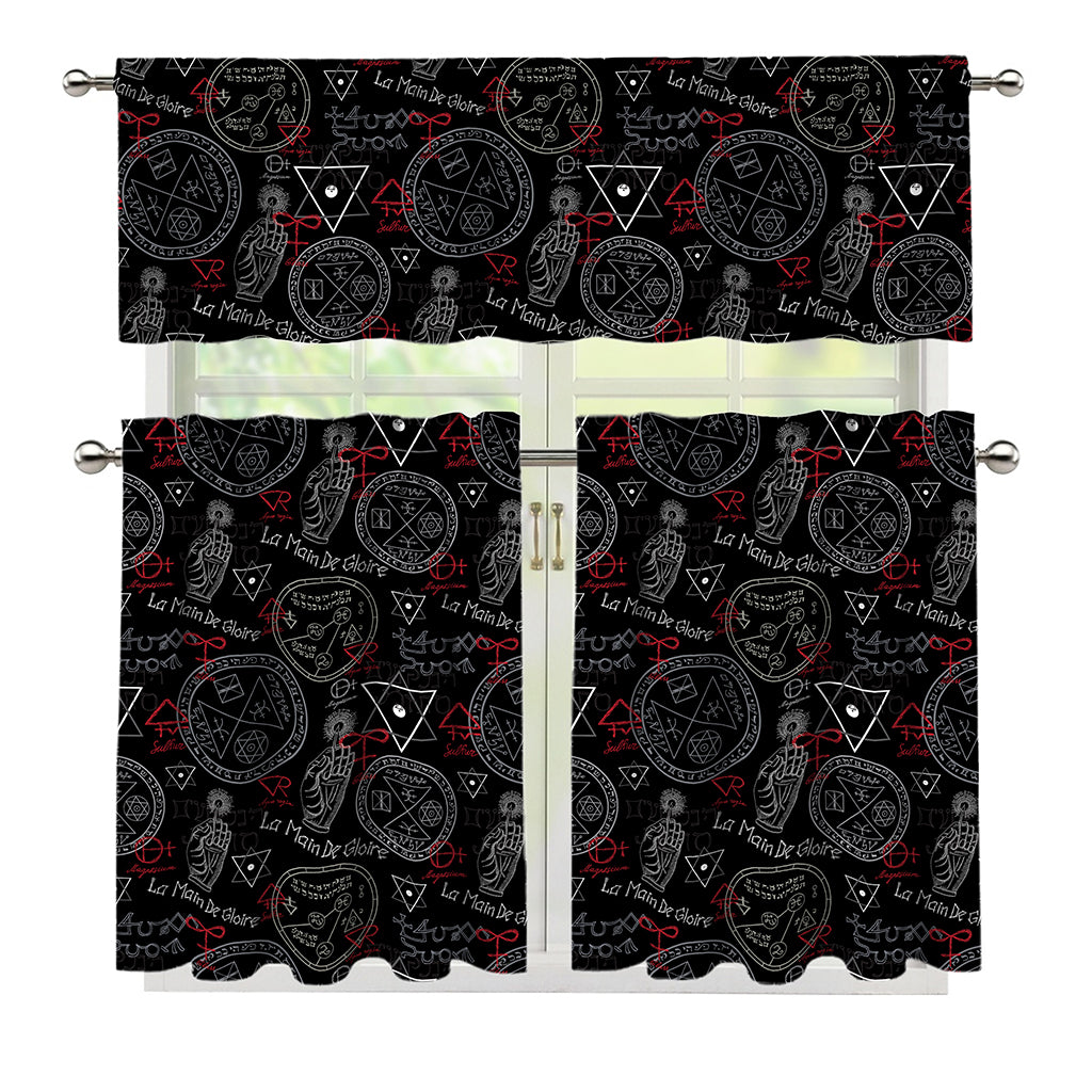 Hand Of Glory Black Magic Witch Print 3 Piece Kitchen Curtains