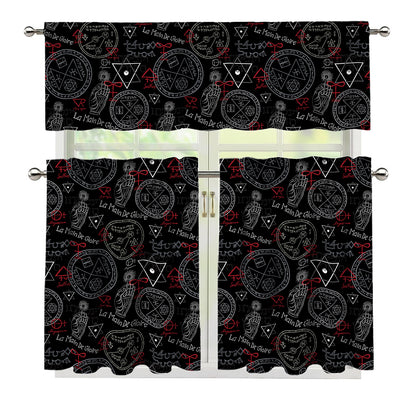 Hand Of Glory Black Magic Witch Print 3 Piece Kitchen Curtains