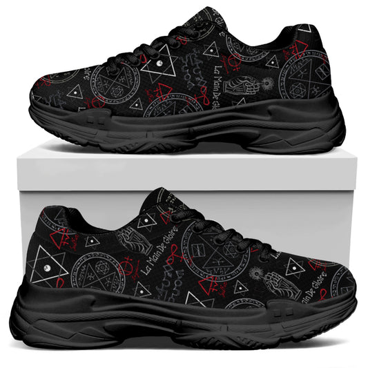 Hand Of Glory Black Magic Witch Print Black Chunky Shoes