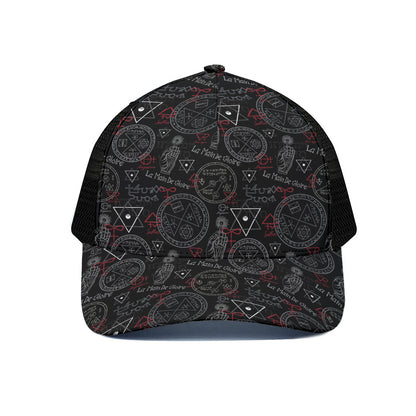 Hand Of Glory Black Magic Witch Print Black Mesh Trucker Cap