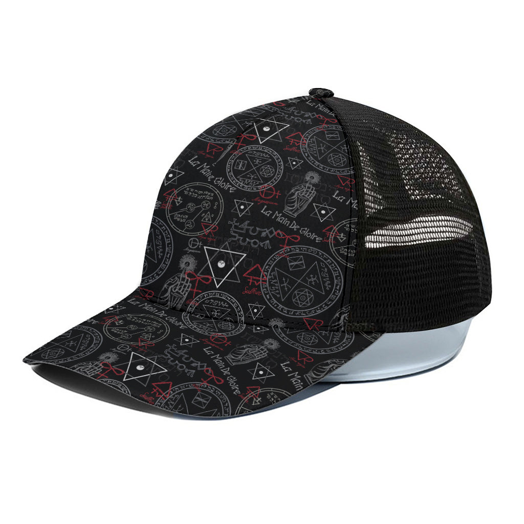 Hand Of Glory Black Magic Witch Print Black Mesh Trucker Cap