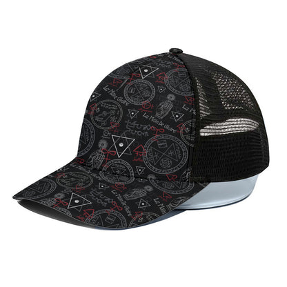 Hand Of Glory Black Magic Witch Print Black Mesh Trucker Cap