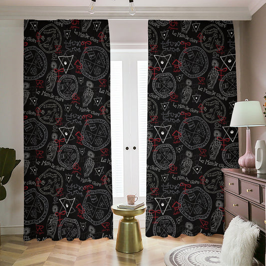 Hand Of Glory Black Magic Witch Print Blackout Pencil Pleat Curtains