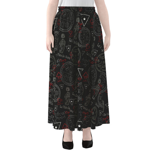Hand Of Glory Black Magic Witch Print Chiffon Maxi Skirt
