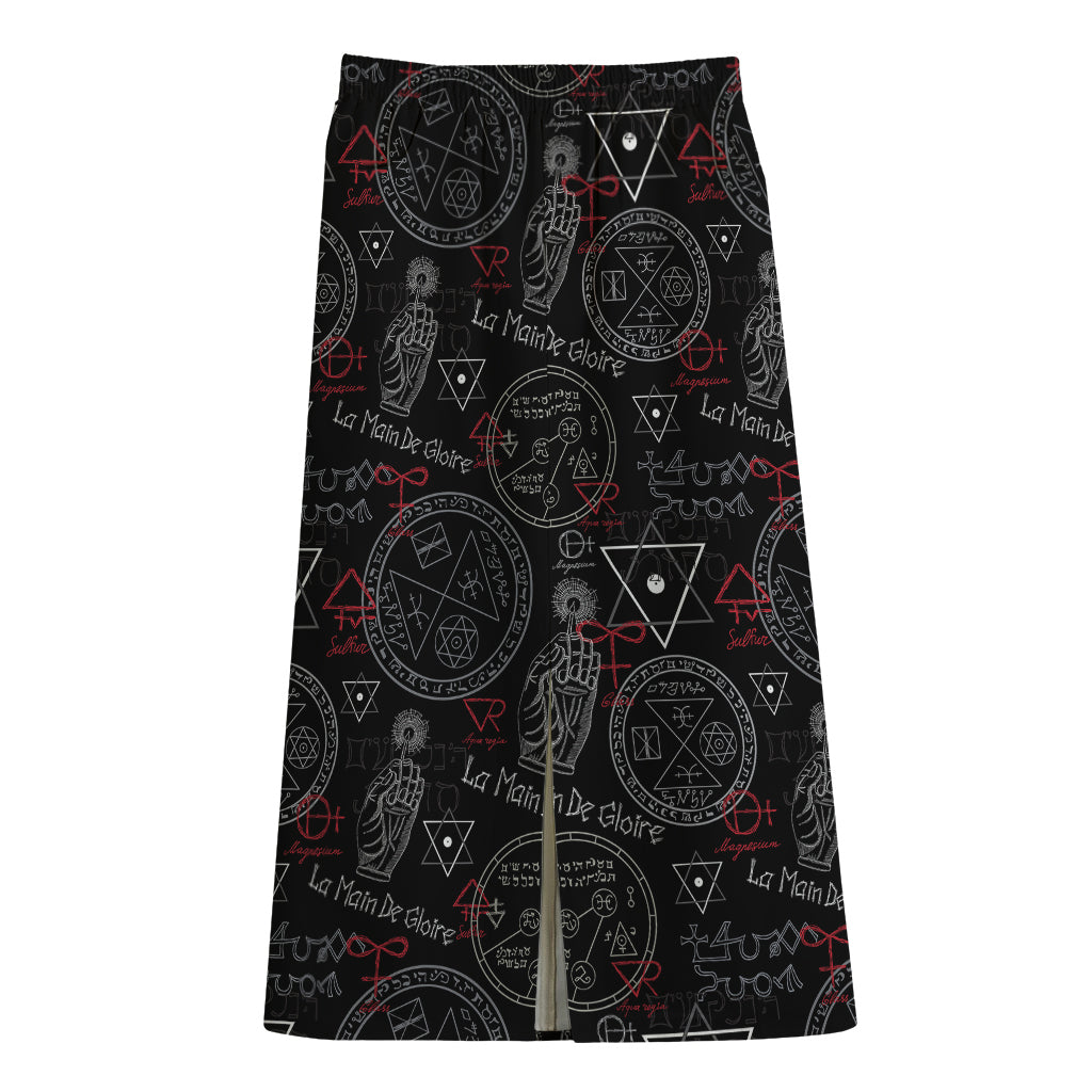 Hand Of Glory Black Magic Witch Print Cotton Front Slit Maxi Skirt