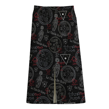 Hand Of Glory Black Magic Witch Print Cotton Front Slit Maxi Skirt