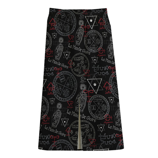 Hand Of Glory Black Magic Witch Print Cotton Front Slit Maxi Skirt