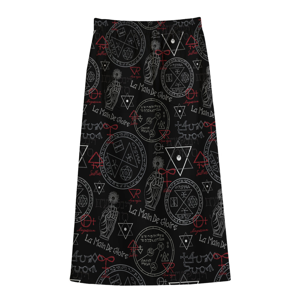 Hand Of Glory Black Magic Witch Print Cotton Front Slit Maxi Skirt