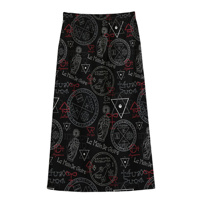 Hand Of Glory Black Magic Witch Print Cotton Front Slit Maxi Skirt