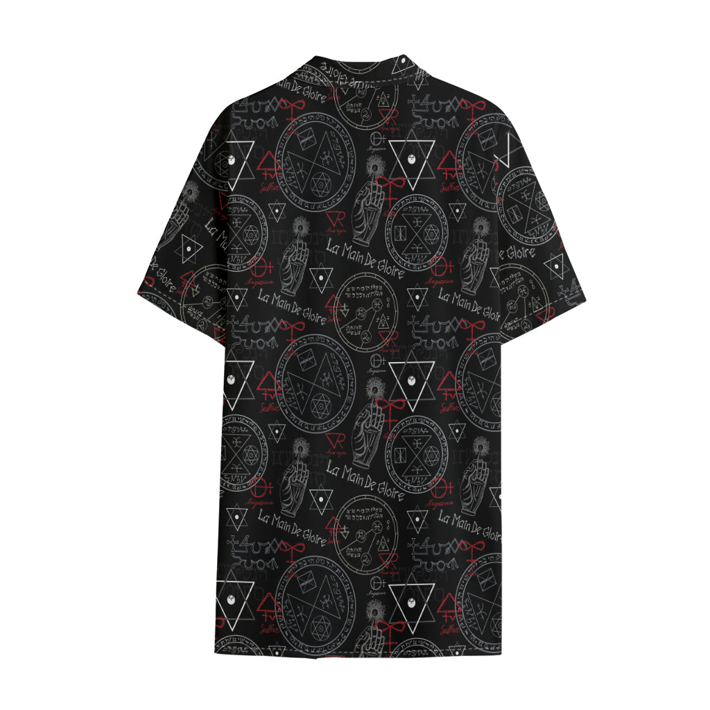 Hand Of Glory Black Magic Witch Print Cotton Hawaiian Shirt