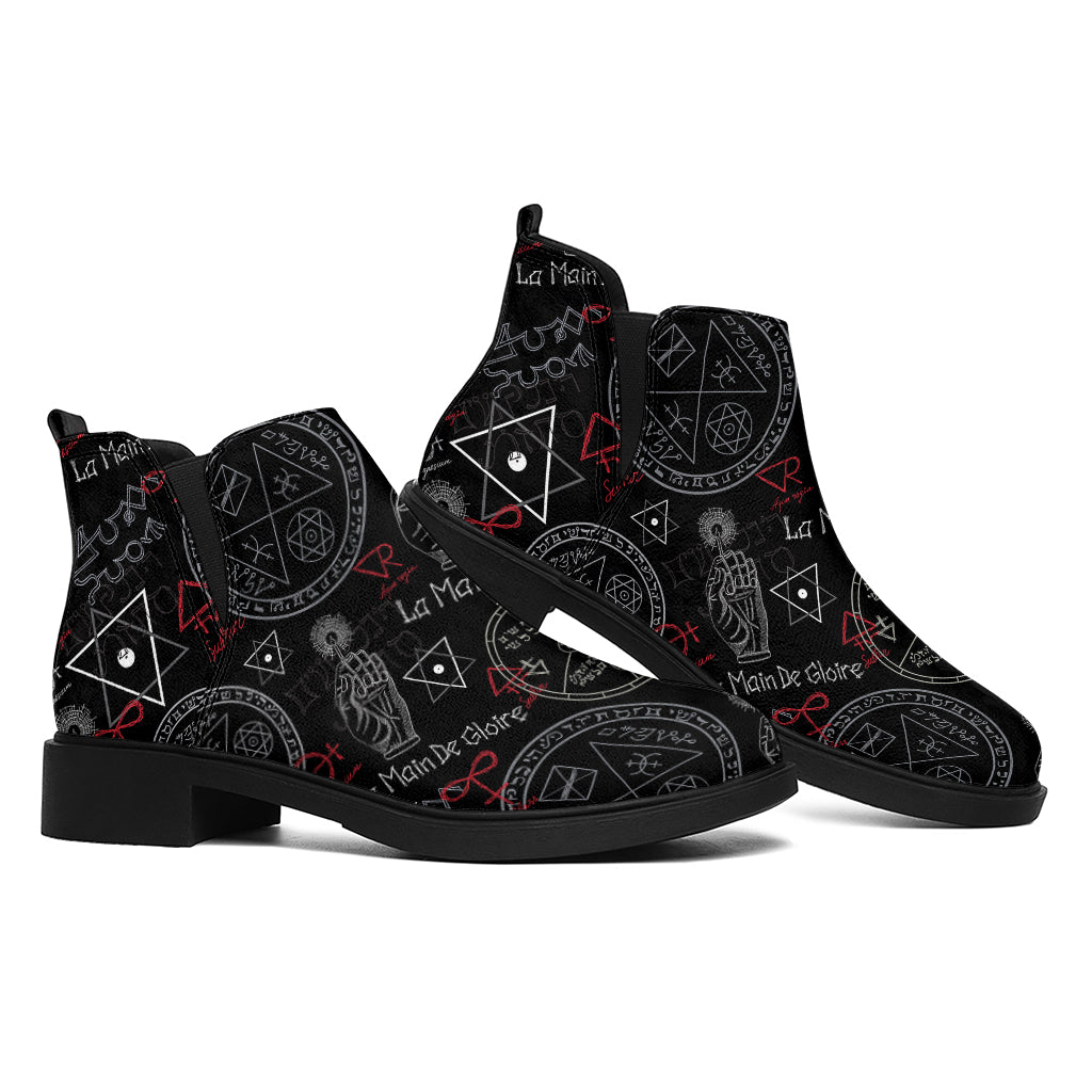 Hand Of Glory Black Magic Witch Print Flat Ankle Boots