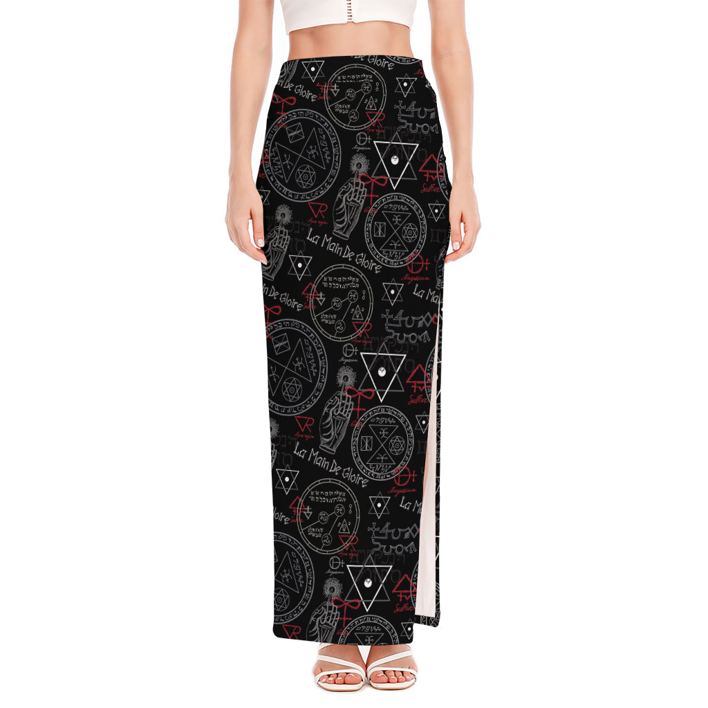 Hand Of Glory Black Magic Witch Print High Slit Maxi Skirt