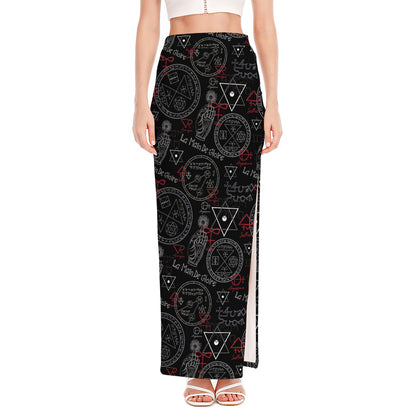 Hand Of Glory Black Magic Witch Print High Slit Maxi Skirt
