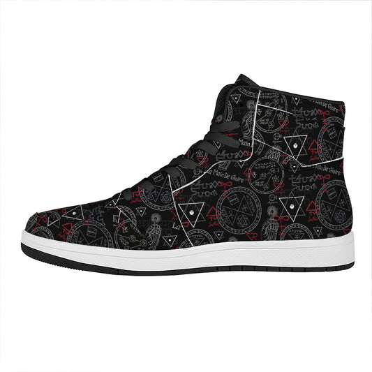 Hand Of Glory Black Magic Witch Print High Top Leather Sneakers