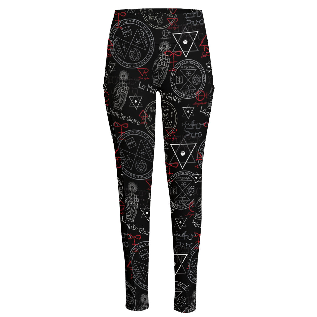 Hand Of Glory Black Magic Witch Print High-Waisted Pocket Leggings